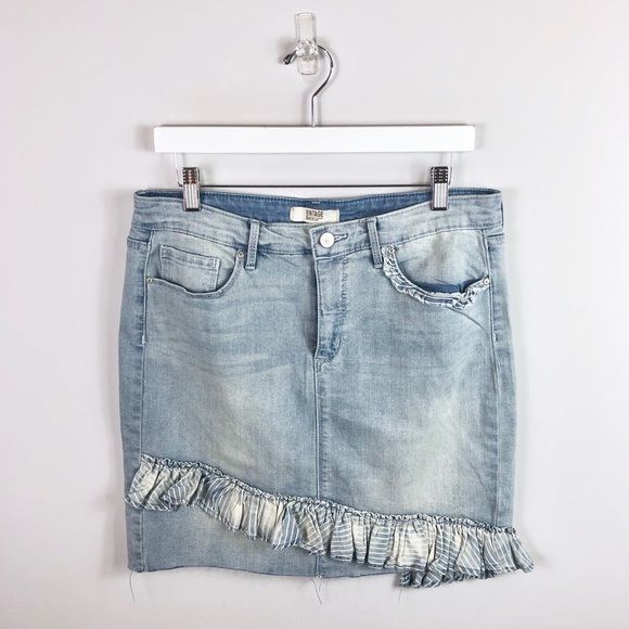 Vintage America Blues Jean Skirt Ruffle Mini SZ 10 - Picture 2 of 6